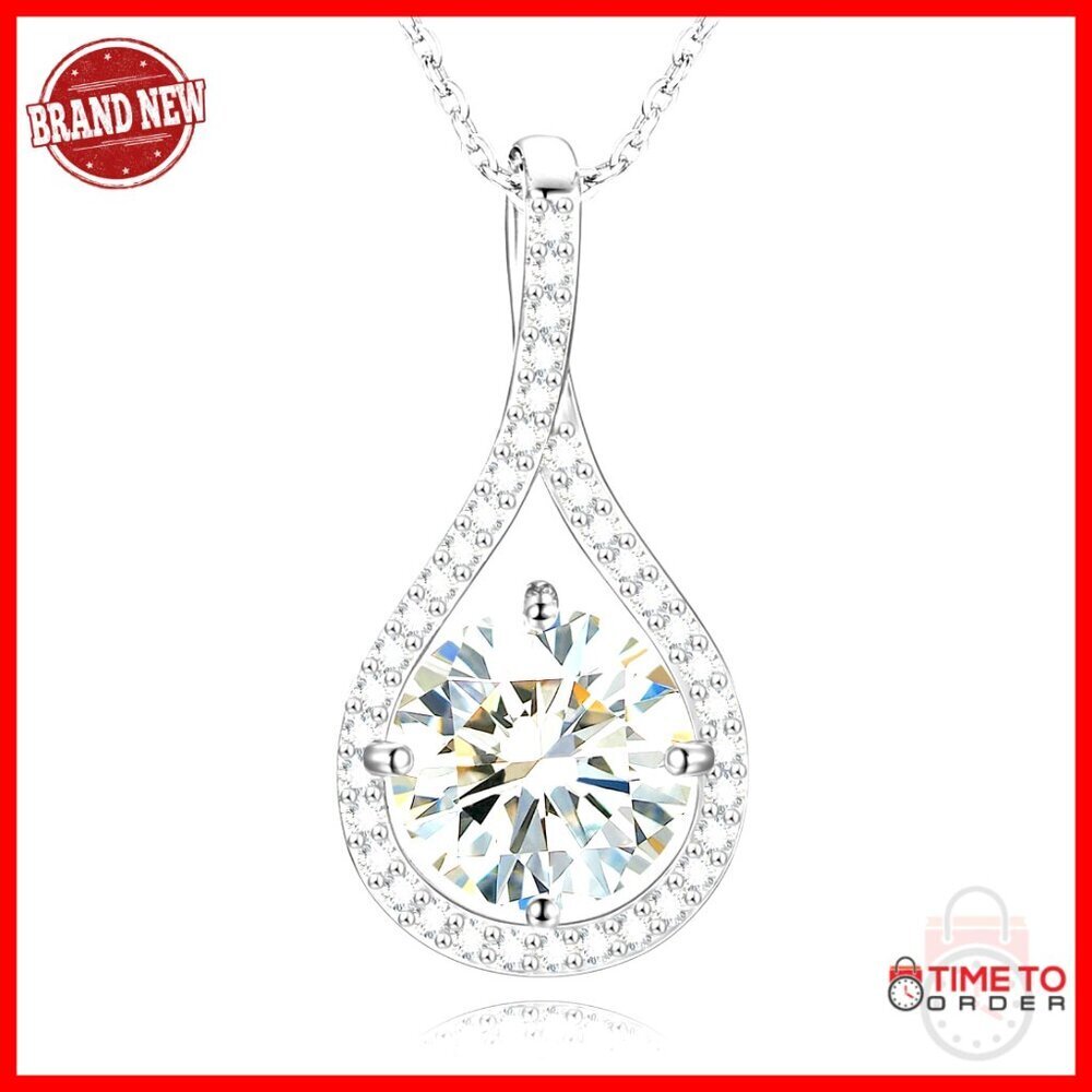 Sterling Silver Moissanite Pendant Necklace 2CT 18K Gold Plated Gift